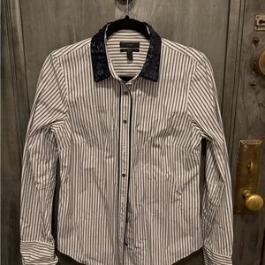 J. Crew Women's Navy Striped Blouse with navy Sequin  Collar